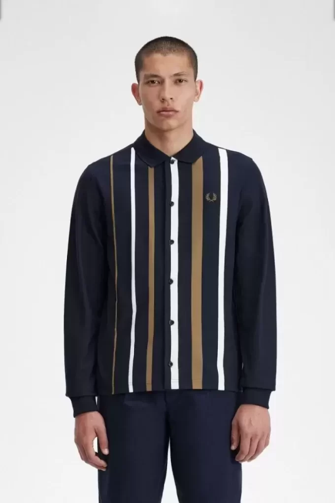 Polo da uomo a maniche lunghe con righe sfumate Polo da uomo a maniche lunghe con righe sfumate