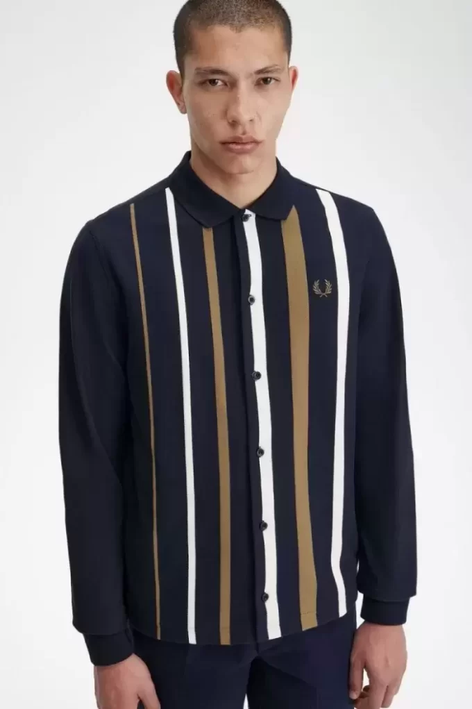 Polo da uomo a maniche lunghe con righe sfumate Polo da uomo a maniche lunghe con righe sfumate