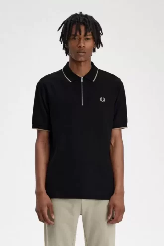 Polo da uomo con cerniera e scollo in crepe piqué Polo da uomo con cerniera e scollo in crepe piqué