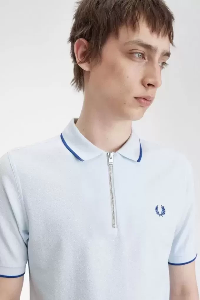 Polo da uomo con cerniera e scollo in crepe piqué Polo da uomo con cerniera e scollo in crepe piqué
