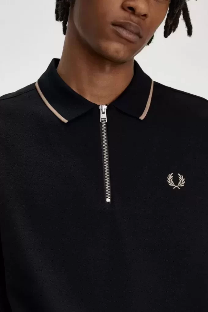 Polo da uomo con cerniera e scollo in crepe piqué Polo da uomo con cerniera e scollo in crepe piqué