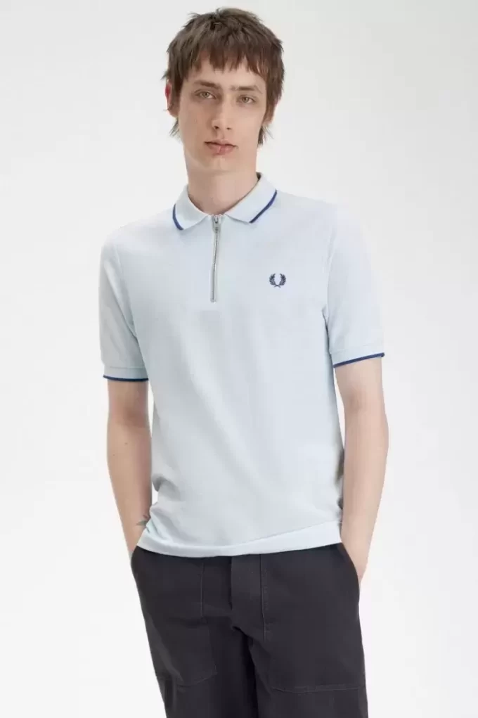 Polo da uomo con cerniera e scollo in crepe piqué Polo da uomo con cerniera e scollo in crepe piqué