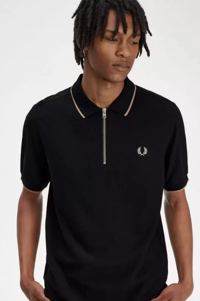 Polo da uomo con cerniera e scollo in crepe piqué Polo da uomo con cerniera e scollo in crepe piqué