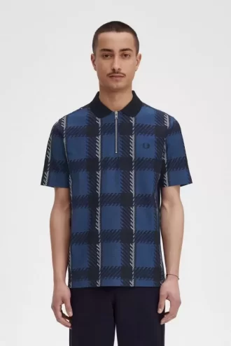 Polo da uomo con zip e scollo a V in tartan Glitch Polo da uomo con zip e scollo a V in tartan Glitch