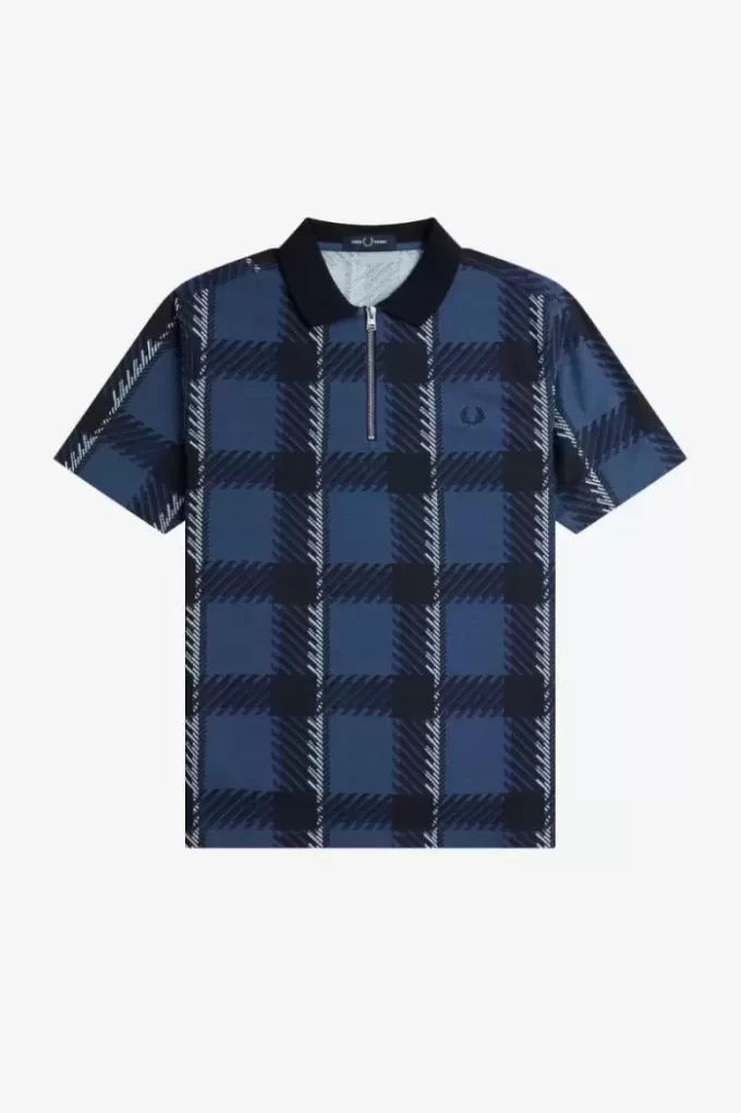 Polo da uomo con zip e scollo a V in tartan Glitch Polo da uomo con zip e scollo a V in tartan Glitch