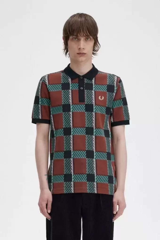 Polo da uomo in tartan con motivo glitch Polo da uomo in tartan con motivo glitch