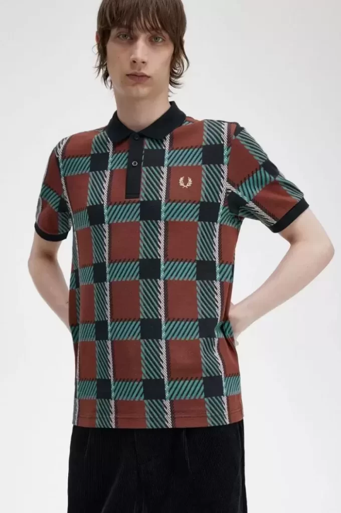 Polo da uomo in tartan con motivo glitch Polo da uomo in tartan con motivo glitch