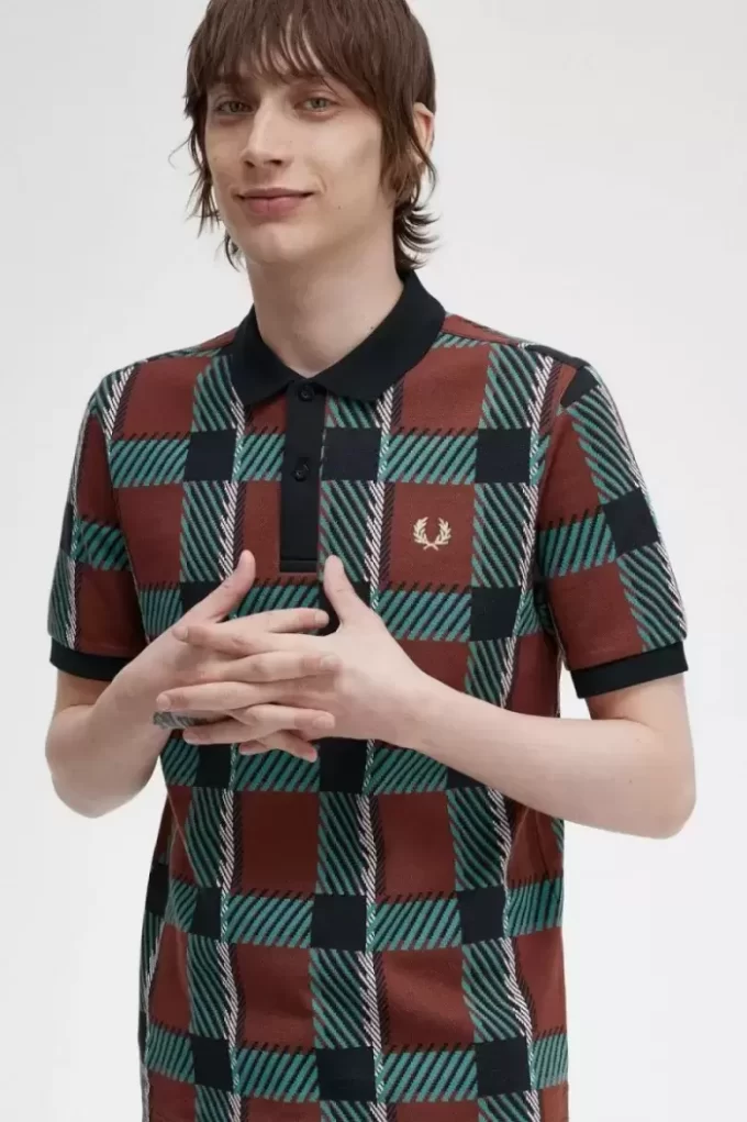 Polo da uomo in tartan con motivo glitch Polo da uomo in tartan con motivo glitch