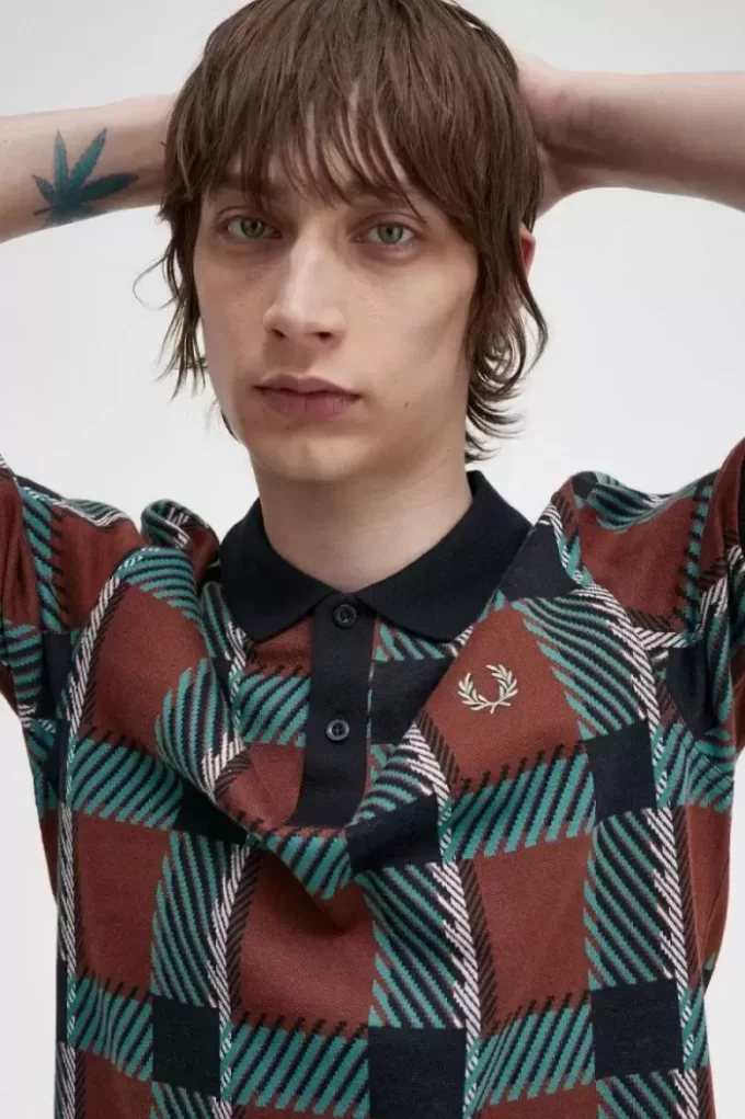 Polo da uomo in tartan con motivo glitch Polo da uomo in tartan con motivo glitch