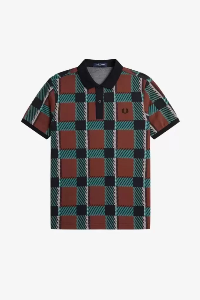Polo da uomo in tartan con motivo glitch Polo da uomo in tartan con motivo glitch